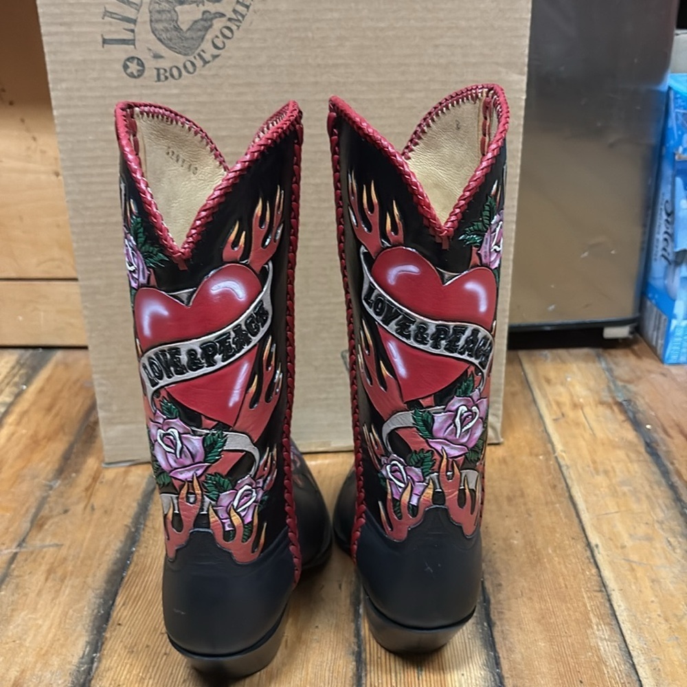 Liberty Boot Company handmade, collectible Love and Peace Boots Sz 8. - Picture 4 of 7